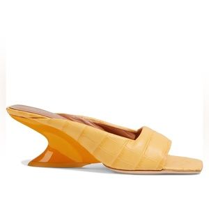 Rejina Pyo Norma croc-effect leather wedge mules in Saffron | EU 36